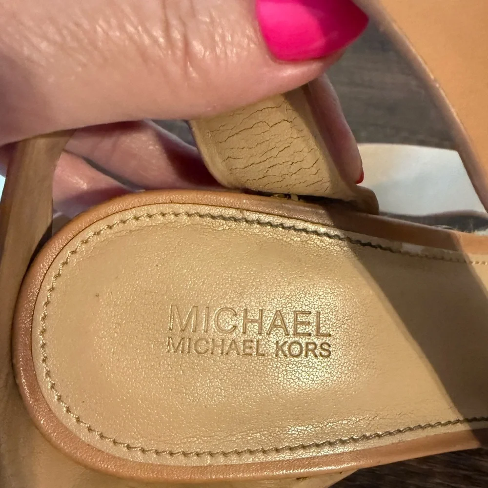 Michael Kors strapy tan Celia espridrile mid wedge platform‎ sandal size 9.5.